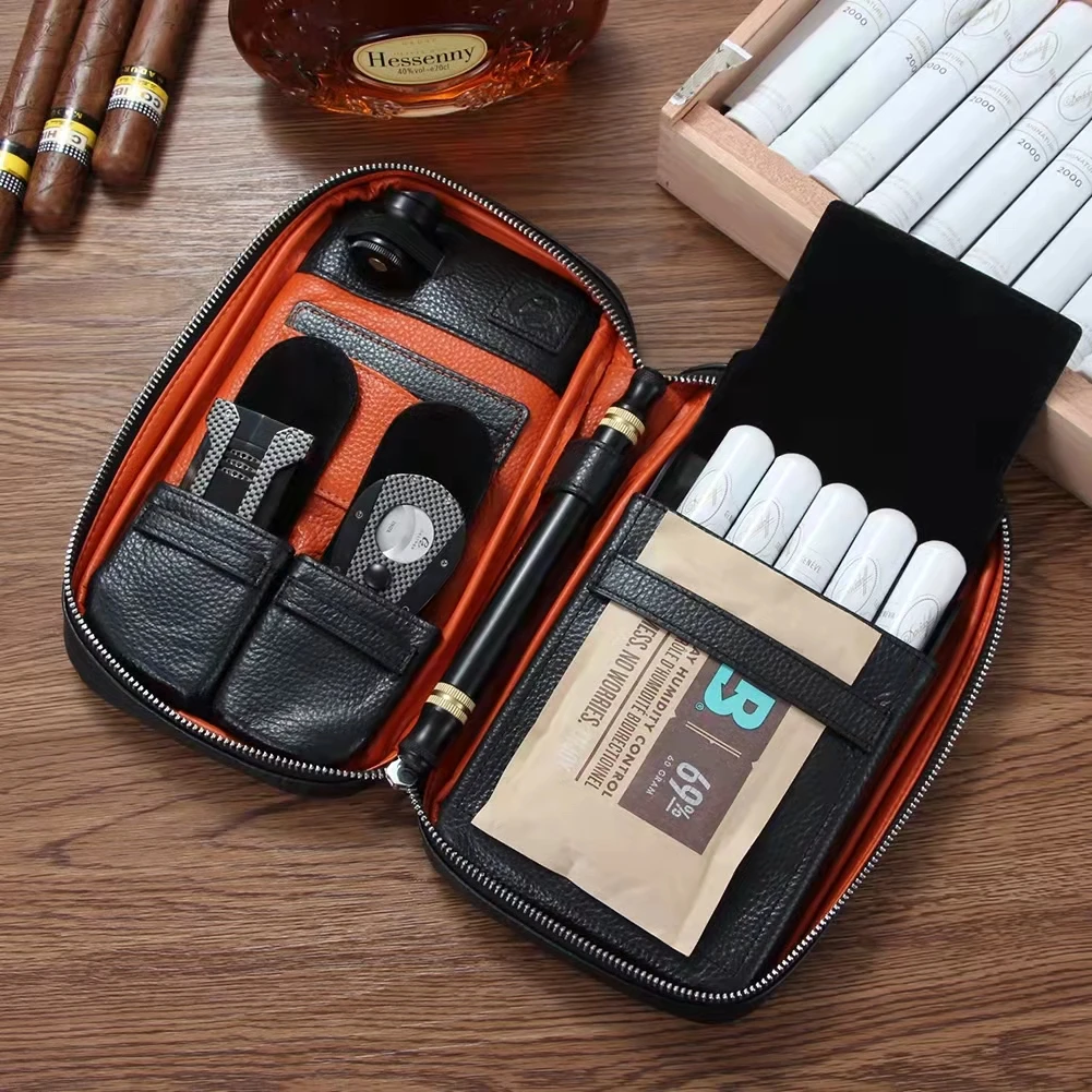 

Humidor Portable 5 Cigar Cases Imported from Cuba, Leather Cigar Cigar Humidor
