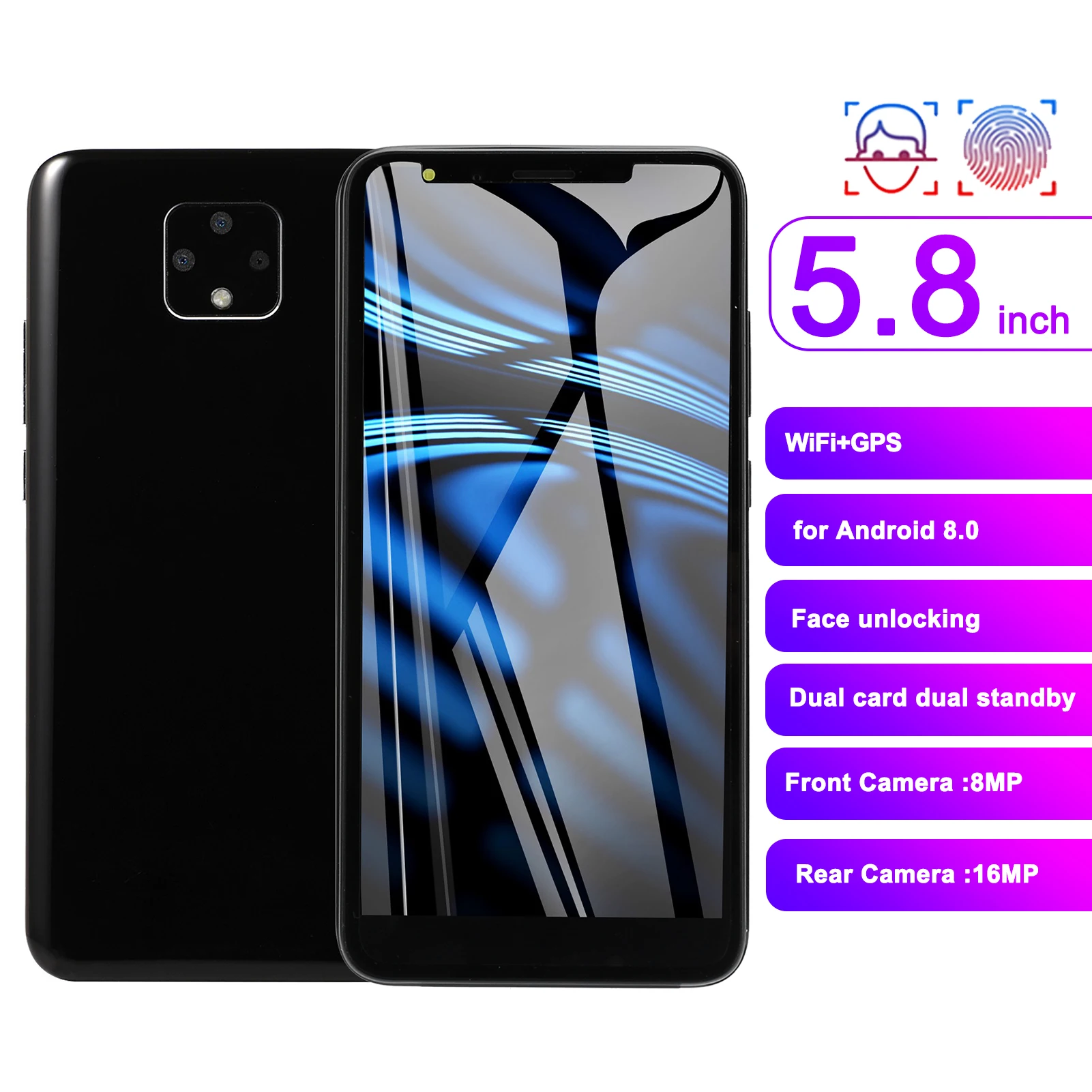 

5,8-дюймовый телефон с камерой высокого разрешения M20 PLUS, 5,8дюймовый смартфон с распознаванием лица 512 МБ + 4 Гб, бесплатная доставка