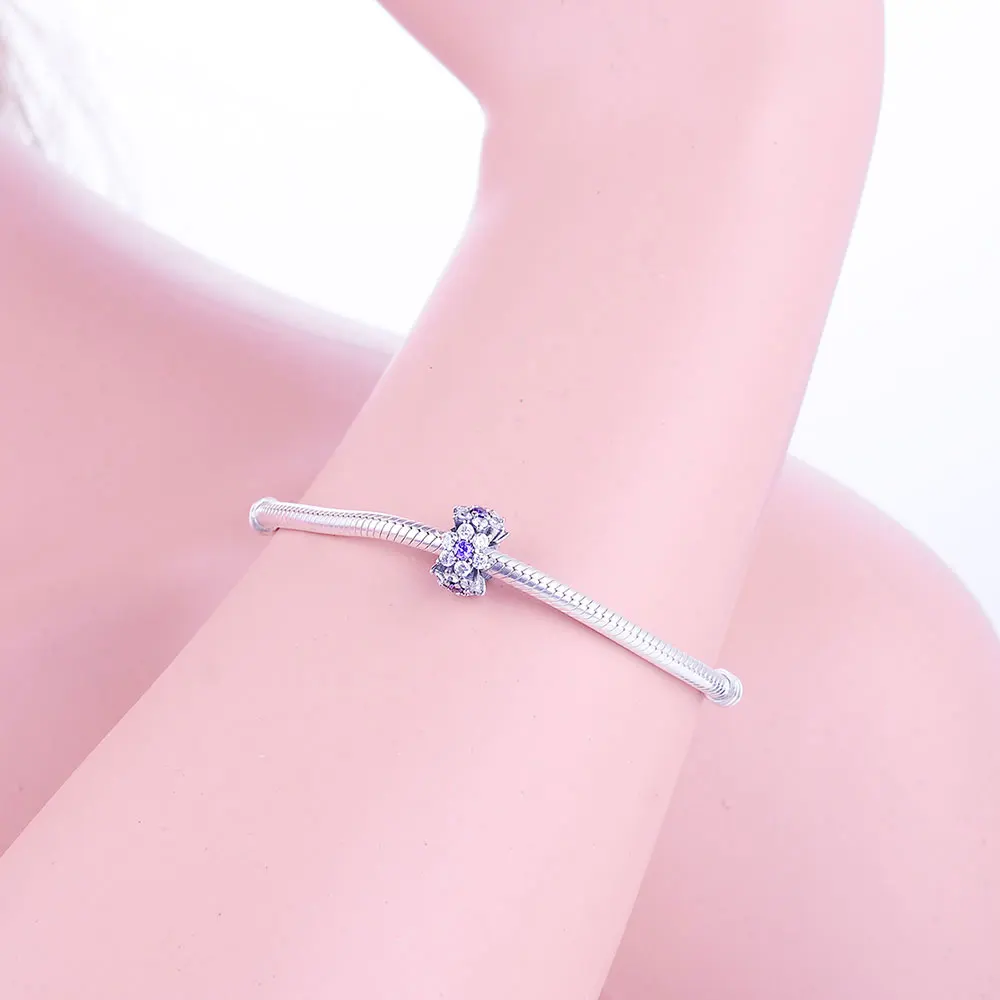 

925 Silver CZ Crystal Purple Snow Pendant Charms Beads for Women Original Sterling Bracelets Bangle Necklace Fashion Jewelry DIY