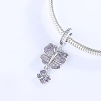 high quality oneyida 925 sterling silver white purple cz fluttering butterfly charms fit european bracelet nekclace diy jewelry