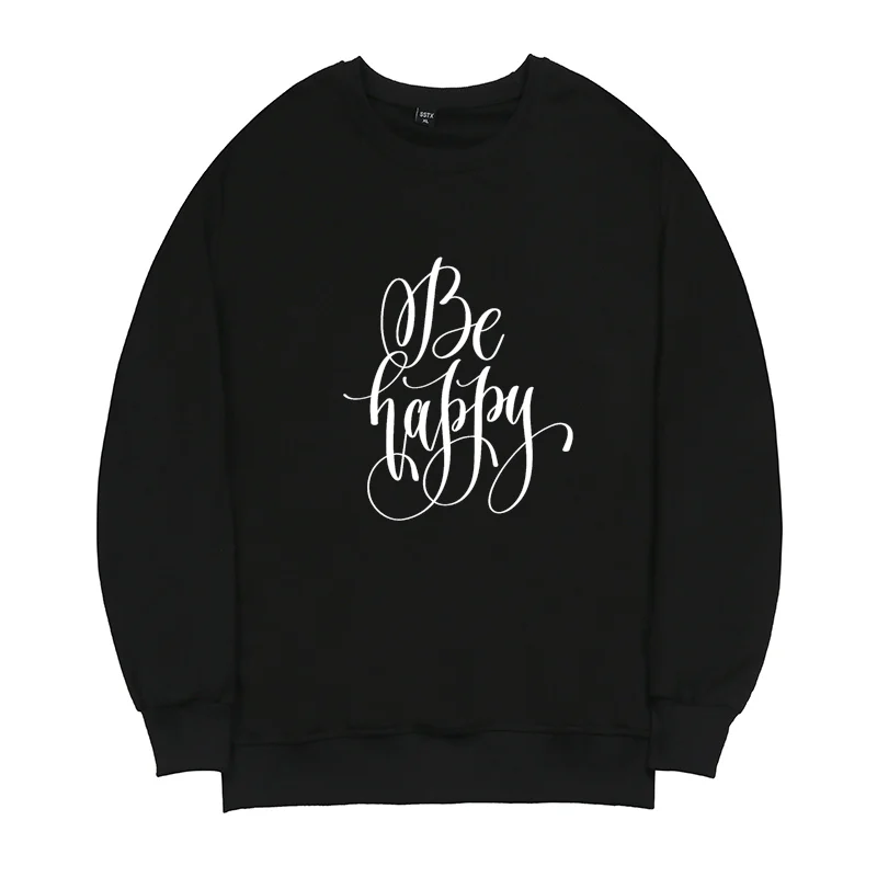 

Be Happy Letters Print Winter Couple Casual Hip-Hop Female Vintage Hoodies Long Sleeve Harajuku Punk Women Hooded Sweatshirt