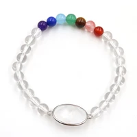 fysl silver plated oval shape clear quartz connect 6 mm round beads stretchy bracelet healing chakra jewelry