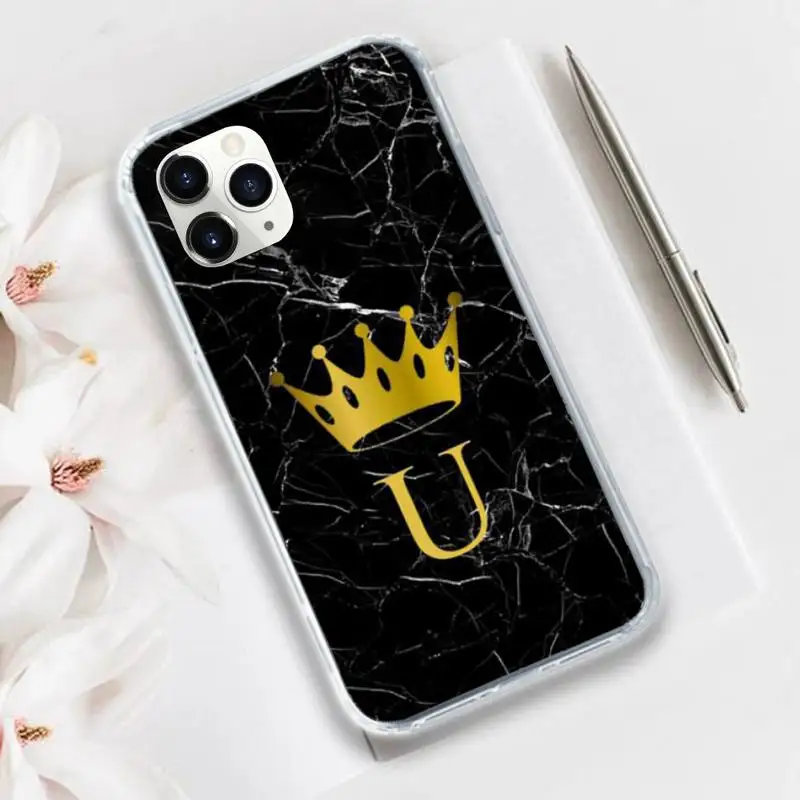 

Black marble custom 26 letters Phone Case Transparent for iPhone 11 12 mini pro XS MAX 8 7 6 6S Plus X 5S SE 2020 XR