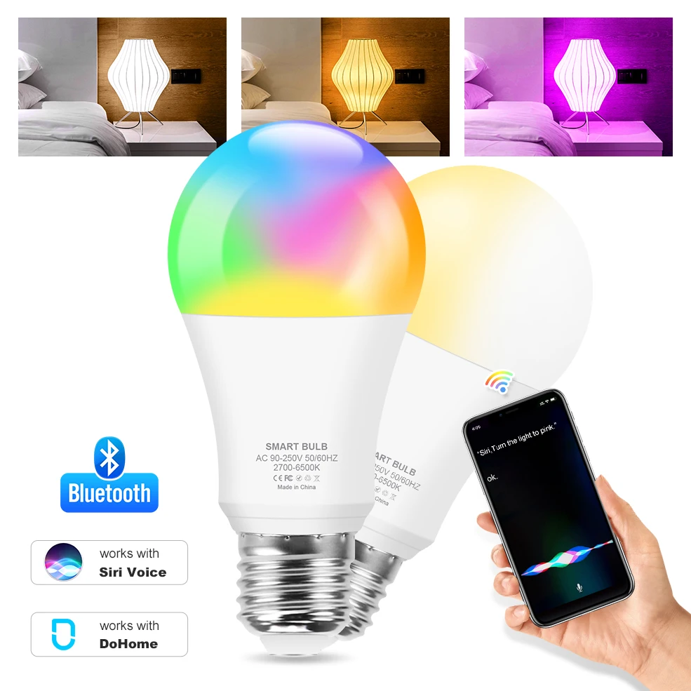 Умсветильник лампочка E27 RGBCW 12 Вт Bluetooth светодиодная для украшения спальни RGB +