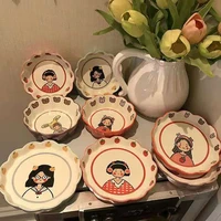 assiette ce platos japanese cutlery cute girl bear salad bowl retro home cartoon ceramic fruit plate net red breakfast tableware