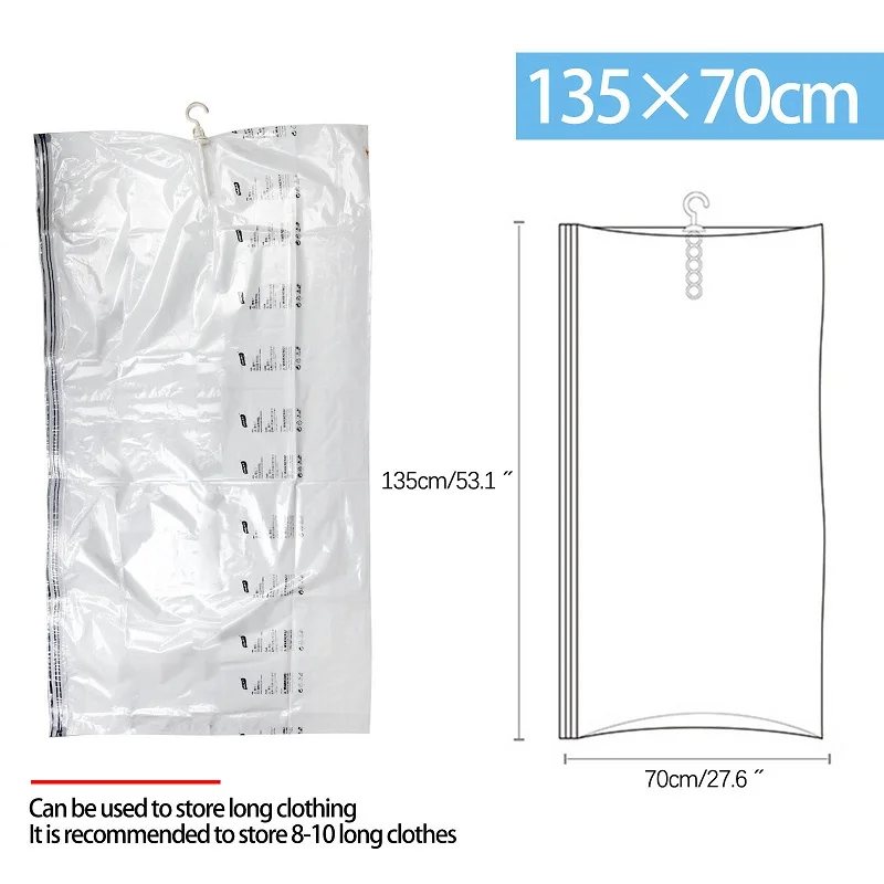 135x70cm 5 подвесных колец, вакуумные пакеты для одежды, экономия пространства, для хранения, нет необходимости, насос, компрессионные сумки, органайзер для одежды, вакуумные сумки для хранения - Цвет: 135x70cm