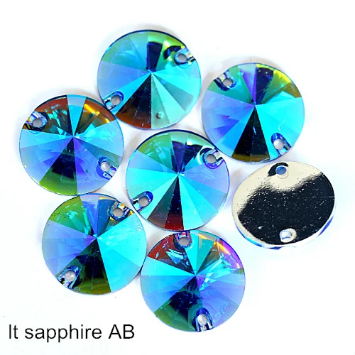 lt Sapphire AB Круглые разноцветные стразы Rivoli из смолы, стразы для пришивания, стразы для пришивания, круглые стразы для пришивания одежды Y3625 - Цвет: lt Sapphire AB