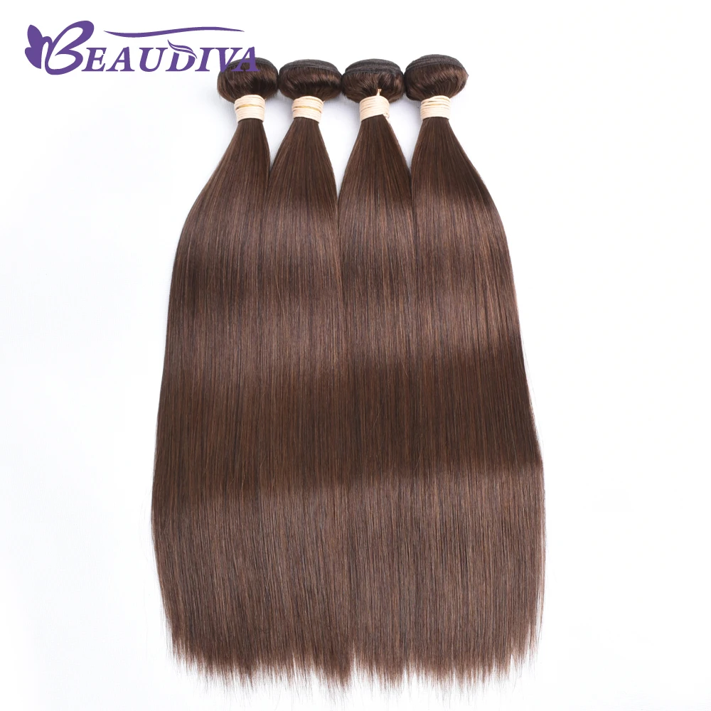 BEAUDIVA волосы#4 коричневые прямые бразильские вплетаемые пряди 3 шт Remy человеческие волосы для наращивания 95 г