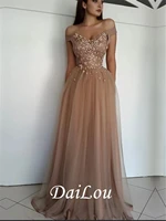 a line sexy floral wedding guest formal evening dress off shoulder sleeveless floor length lace tulle with pleats beading 2021