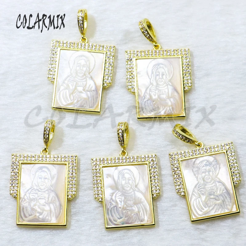 

5 strand Jesus shell pendants necklace zircon pendant necklace fashion jewelry necklace best gift for women 50104