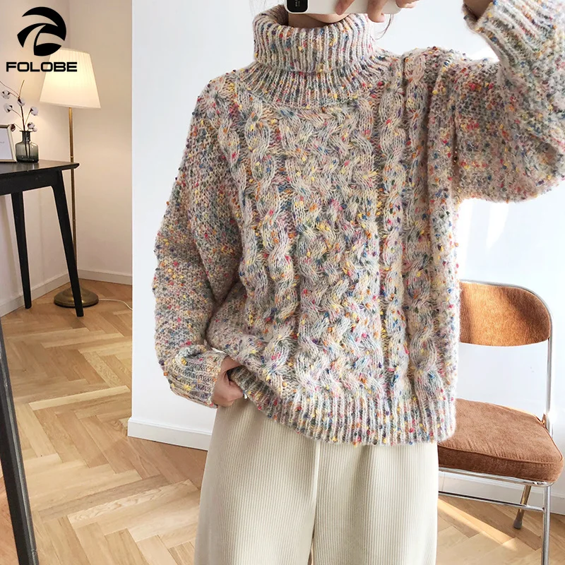 Женский утепленный свитер с высоким воротом теплый мягкий вязаный пуловер