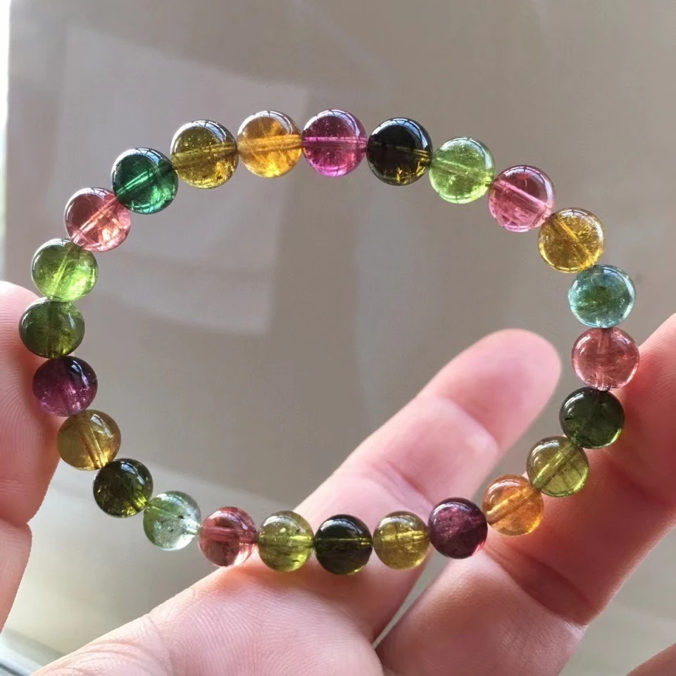 

Genuine Natural Colorful Tourmaline Quartz Bracelet 7.2mm Rainbow Color Clear Beads Women Men Fashion Best Stone AAAAA