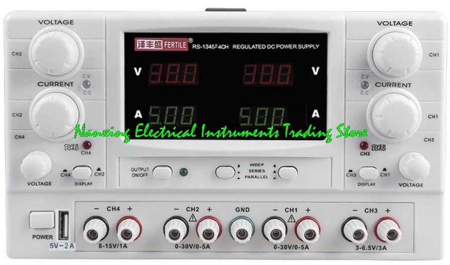 

RS1345U/RS1343U/RS1342U Four-channel 4CH High precision DC stabilized Power Supply 30V,5A/3A/2A,with USB charge 5V/2A