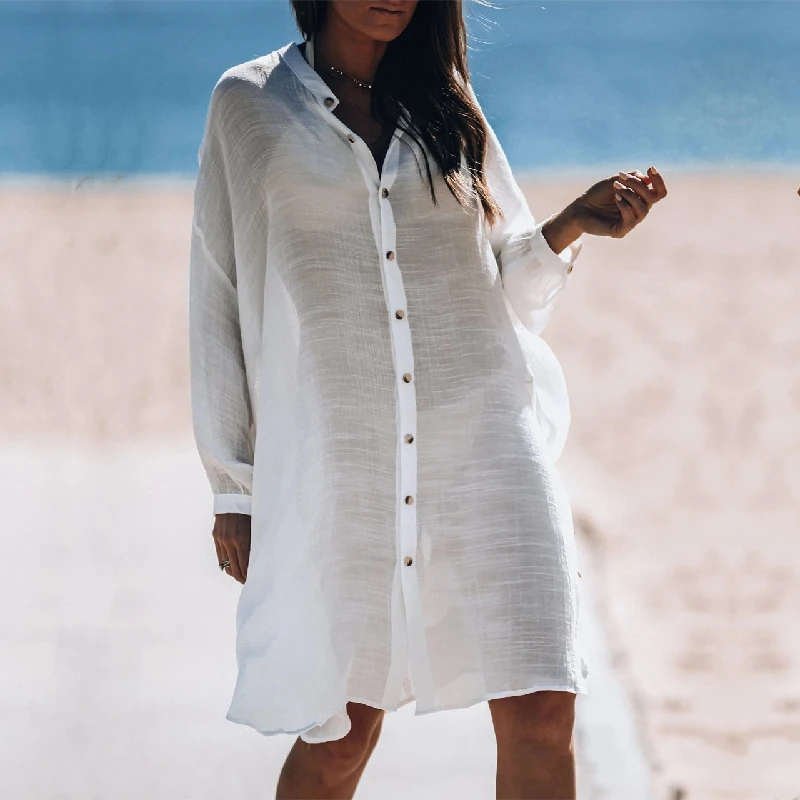 2022 накидки на бикини белая хлопковая туника женская пляжная одежда большого