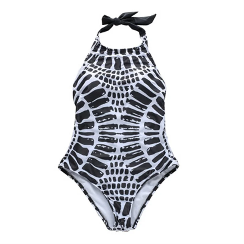 

Sexy One-Piece Swimsuit Halter Halter Beach Swimsuit Totem Fish Scale Ripple Print Bikini Black Swimsuit Women