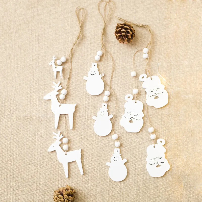 Белая деревянная подвеска для украшения рождественской елки в виде лося