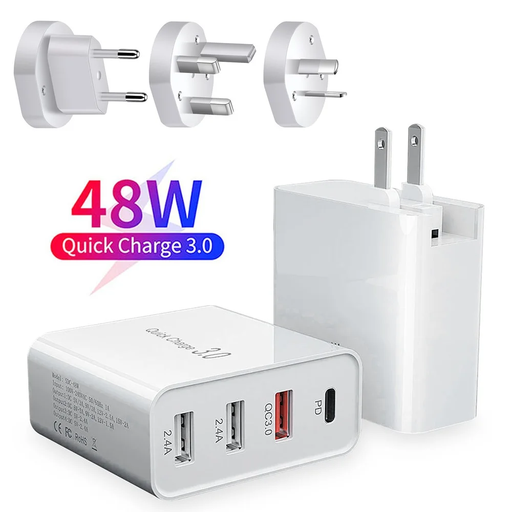 

48W Quick Charger Type C USB PD Charger for Samsung iPhone Huawei Xiaomi iPad Macbook QC3.0 Wall Fast Charger US EU Plug Adapter