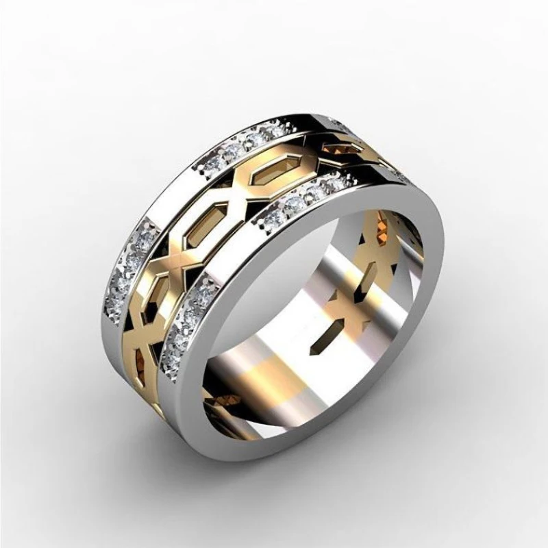 

Designer Steampunk Chain Shape Rings For Men Trendy Double Color Male Jewelry Punk Party Accessories Hip Hop Gifts