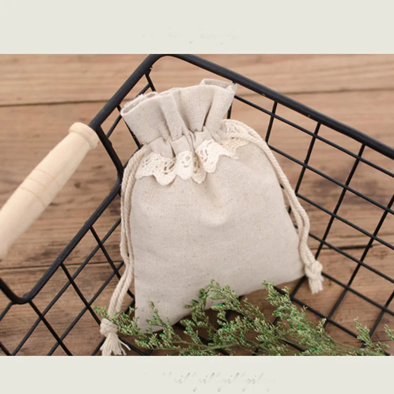 Подарочный мешочек для ювелирных изделий из кружева и льна 9x12 см 11x16 упаковка 100