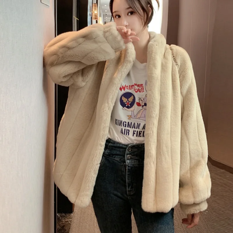 Cropped Plush Coat Female Autumn And Winter 2022 New Imitation Fur Loose Casual High Quality Fluffy Thickness Snow Warm Outwear