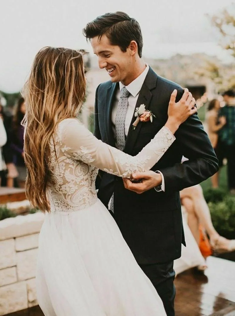 Свадебное платье с длинным рукавом простой тюлевый садовый наряд невесты