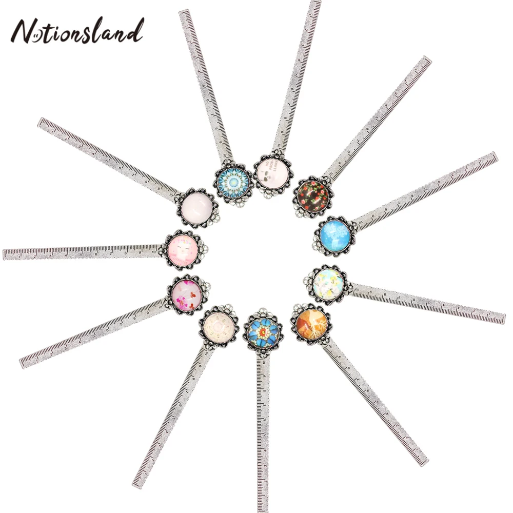 

Creative Metal Ruler Colorful Glass Gems 10cm Mini Sewing Measuring Silver Rulers for Bookmark DIY Craft Tool （Random 1PC ）