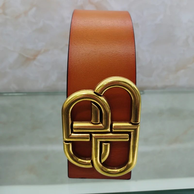 

2021 Luxury Designer Women Belt Split Leather 7cm Wide High Waist Cummerbunds Gold Letter Buckle