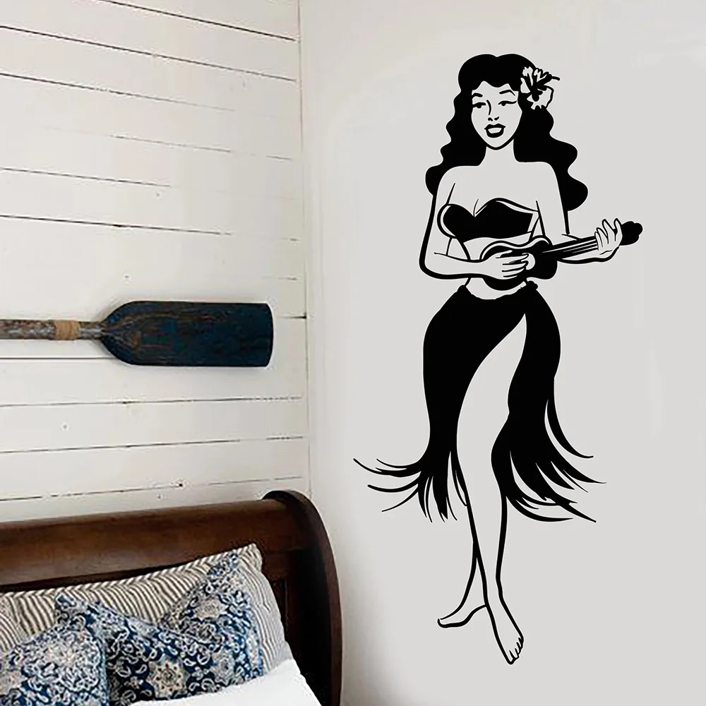 

Hawaiian Girl Hula Dancer Wall Stickers Hawaii Ukulele Vinyl Wall Decal Baby Girl Nursery Kids Room Wall Decor Art Murals A2-40