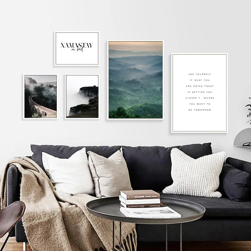 

Black And White Forest Landscape Tree Sea Beach English Alphabet Text Canvas Painting Wall Frameless Picture Poster Room Decor