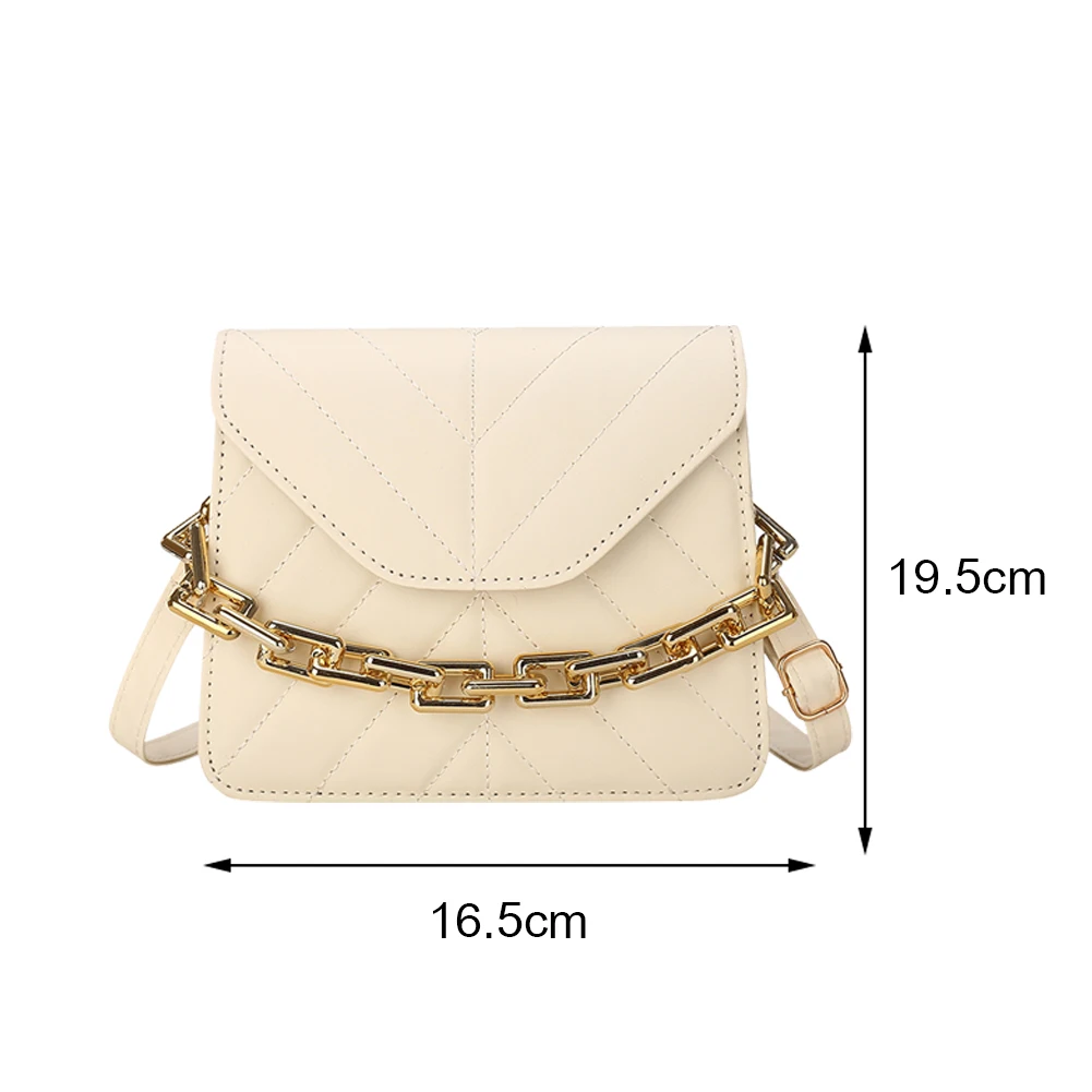 

Fashion Women Embroidery Shoulder Bag PU Leather Thick Chain Crossbody Bags Casual Ladies Pure Color Mini Flap Purse Handbags