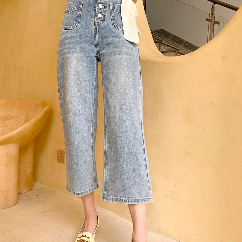 Ptree весенние тонкие прямые французские свободные джинсы с восьми точками высокой