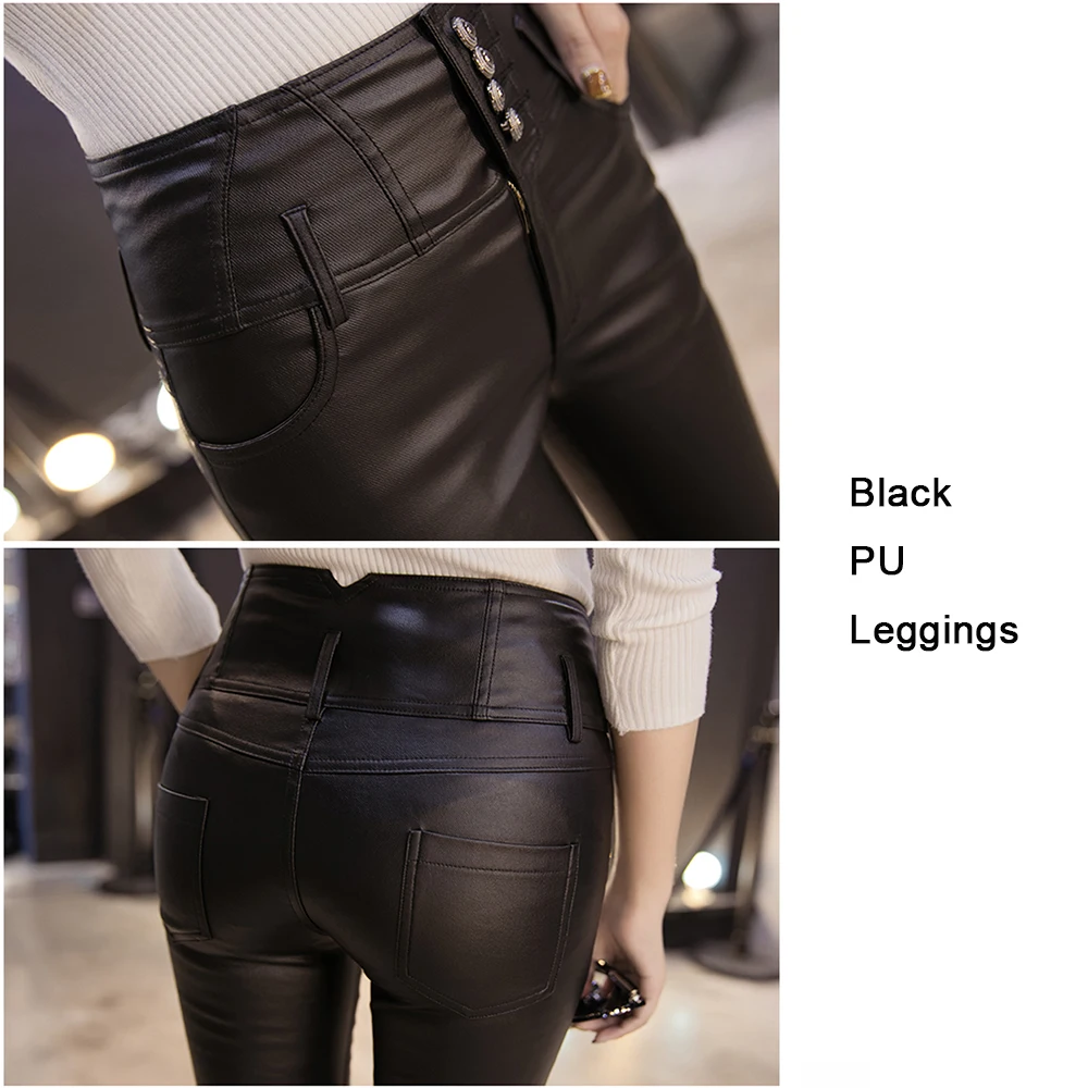 High Waist Women Leggings PU Leather Legging Thick Winter Wear Female Warm Streetwear Pants 2019 New Fashion Lady Trousers | Женская