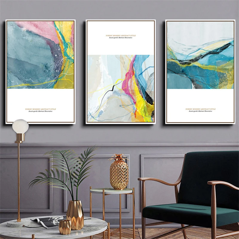 Modern Minimalist Oil Painting Yellow Gray Color Colorful Marble Abstract Canvas Decoration Poster Bedroom Wall Picture | Дом и сад