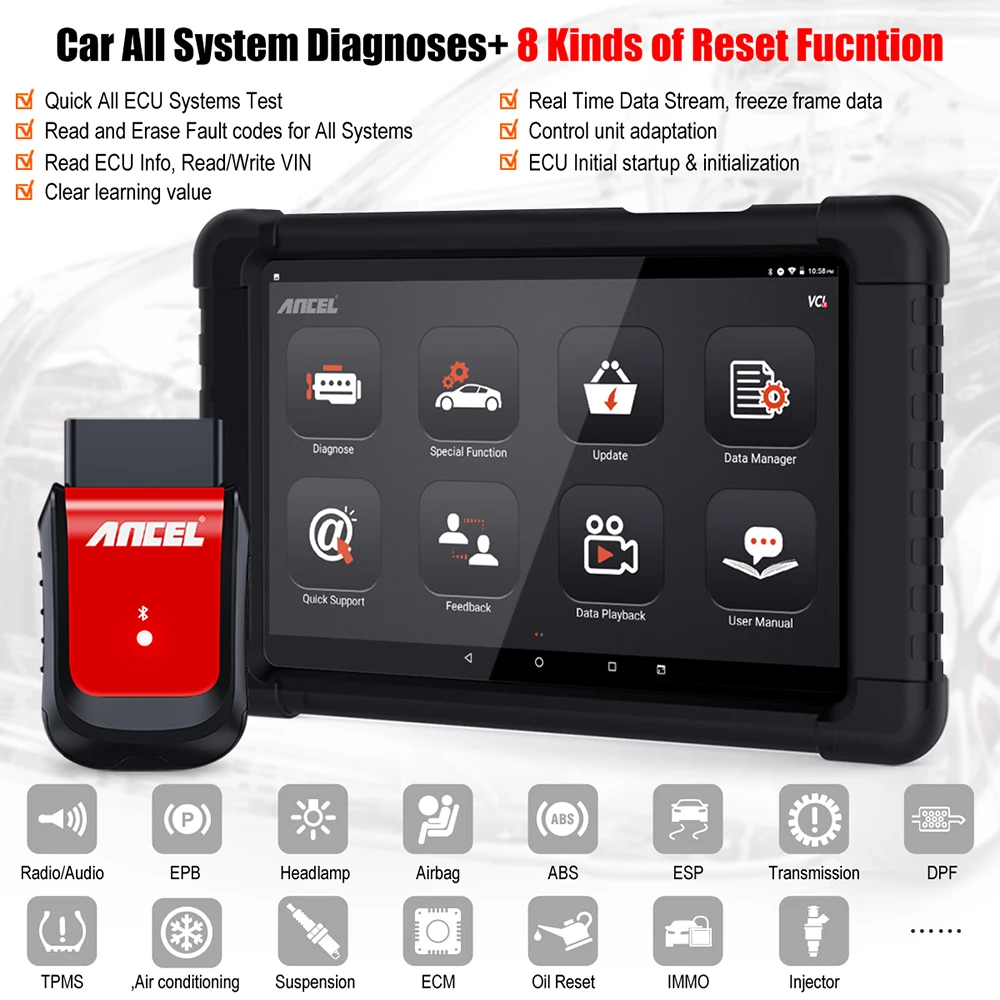 Ancel X6 Bluetooth и WiFi Профессиональный OBD2 сканер полная система DPF SAS ABS EPB сброс масла