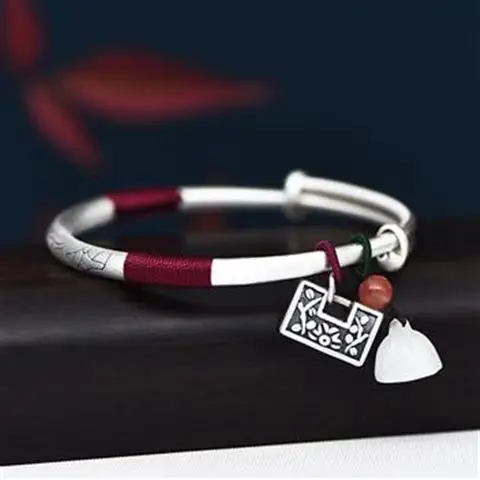

S925 Silver Bracelet Women's Sterling Silver Retro Simple Fashion Personalized Niche Design Retro Style Bracelet Solid Silver Br
