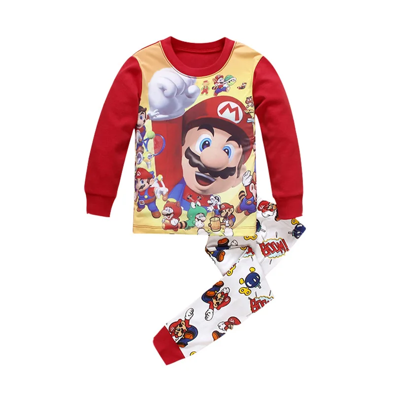 Super Mario Детская одежда для сна из хлопка с изображением супер Марио для маленьких мальчиков, пижамы, топ+ штаны, комплект из 2 предметов, костюм для костюмированной игры, костюм «Брат Марио» - Цвет: Super Mario