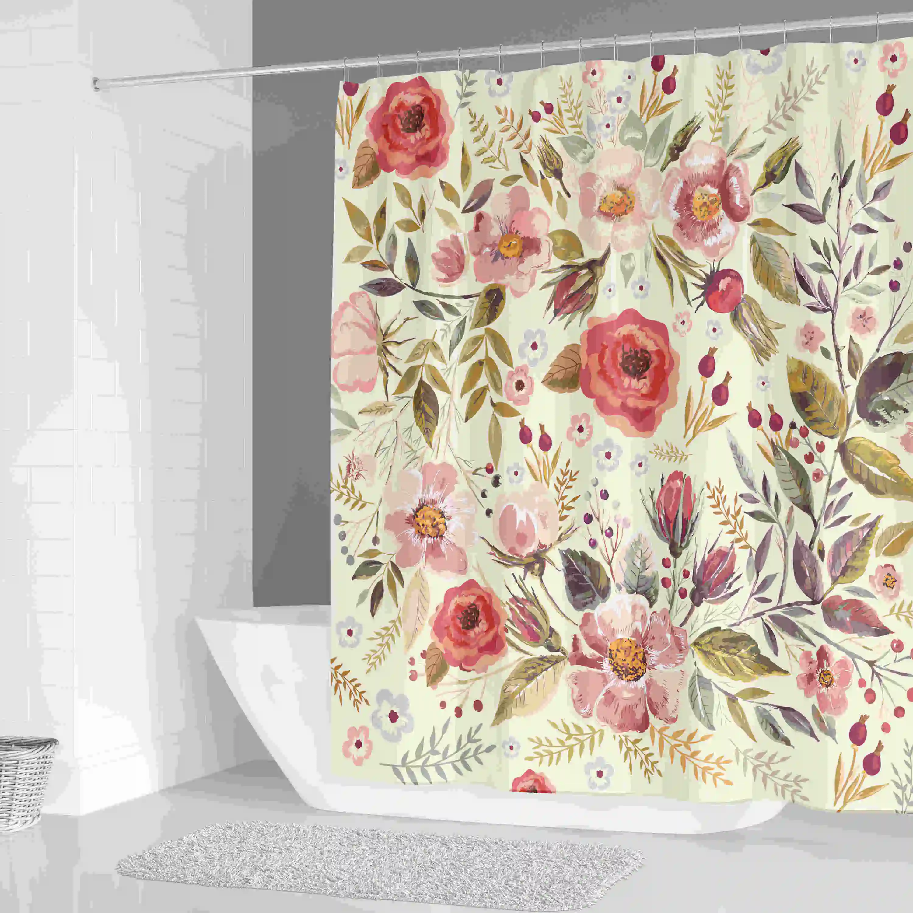 

Black And White Striped Shower Curtain Flowers printing Bathroom Curtains For Bathroom Shower Drop Shipping