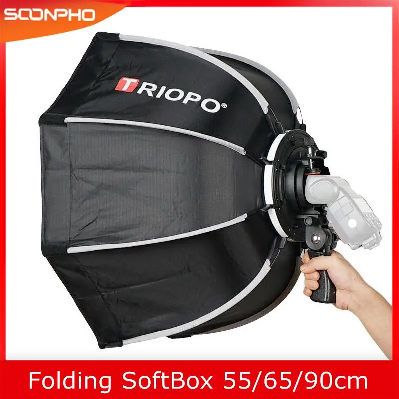 

TRIOPO 55cm 65cm 90cm Foldable Octagon Softbox Bracket Mount Soft box Handle for Godox Yongnuo Speedlite Flash Light