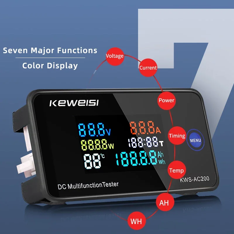 KWS-DC200 Digital Voltmeter DC 0-200V Voltage Seven Functions Power Energy Meter LED Color Display Wattmeter 0-10/50/100A | Инструменты