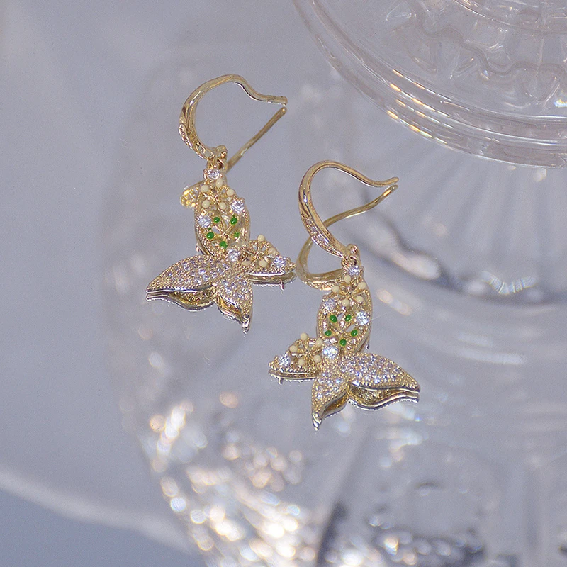 Блестящие боковые новые аксессуары элегантные серьги-гвоздики с бабочками и