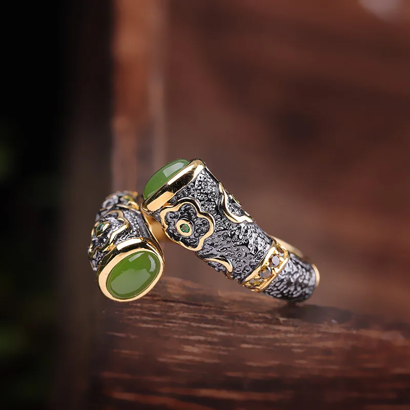 

Изысканный женский природного нефрита кольцо 100% 925 стерлингового серебра обручальные кольца для женщин в винтажном стиле обручальное коль...