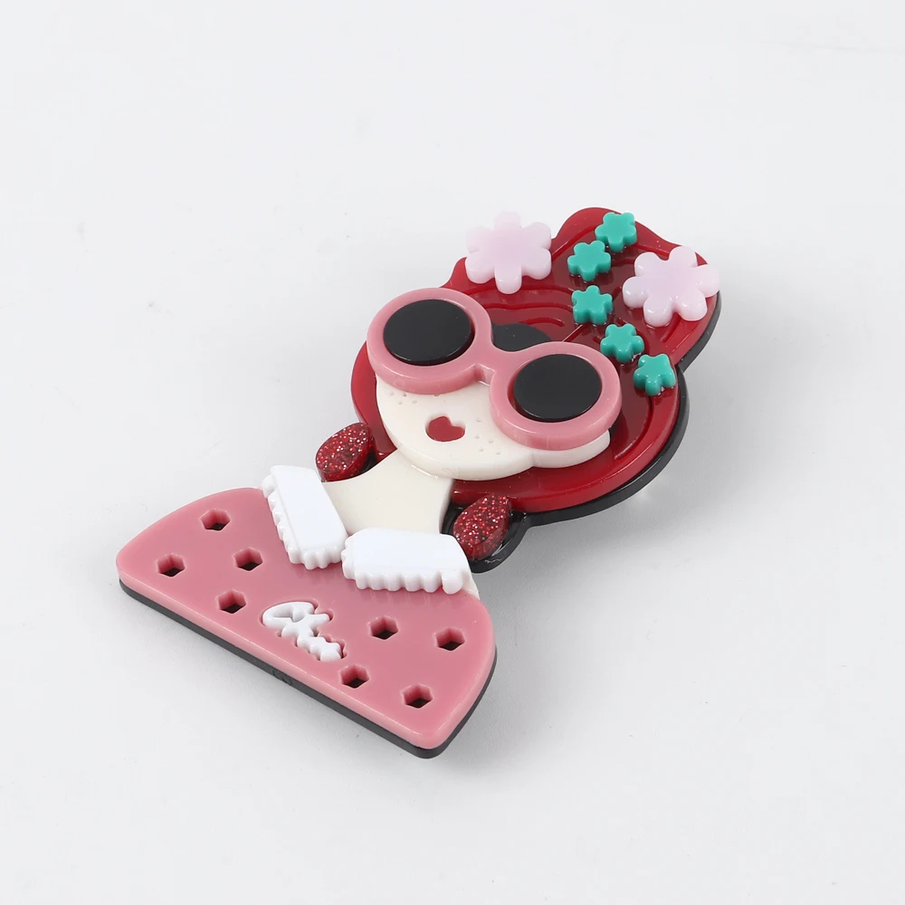 Новый дизайн одежды розовый свитер очки Девочка Акриловые Броши для женщин