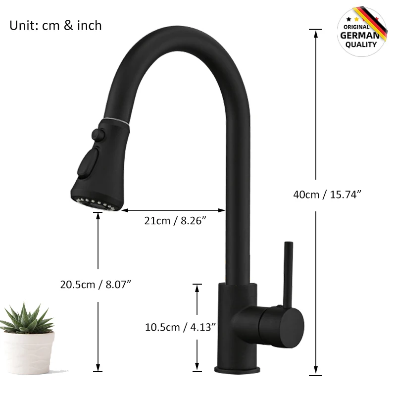 Выдвижной кухонный кран Quyanre матовый черный с 3 направлениями одна ручка вращение