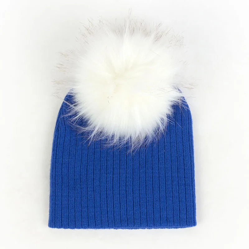 Royal Blue22 Geebro/Модная зимняя теплая вязаная шапка для маленьких девочек, утепленное трикотажное эластичное шапочка с помпонами, прочная чашка, эластичная DK942 - Цвет: Royal Blue22