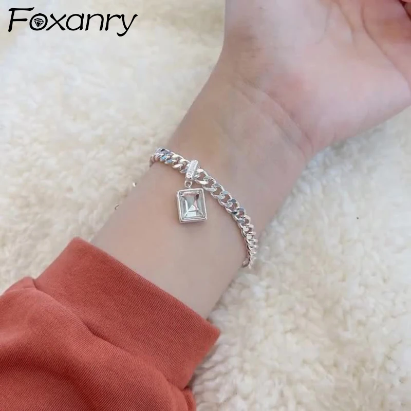 

Женский браслет-цепочка FOXANRY, серебро 925 пробы, с фианитом