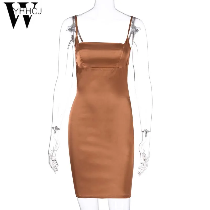

WYHHCJ NewClub Party Bodycon Women Satin Dresses Sleeveless Hot Sexy Skinny Solid Silk Fashion 2020 Summer Mini Dress Solid Slim