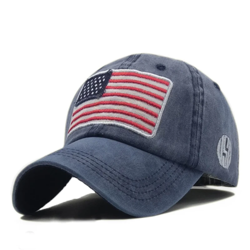 Navy Blue Бейсбольная кепка с флагом США для мужчин Snapback шляпа промытая хлопчатобумажная бейсболка кости Повседневная шляпа от солнца американская вышитая Кепка Homme - Цвет: Navy Blue