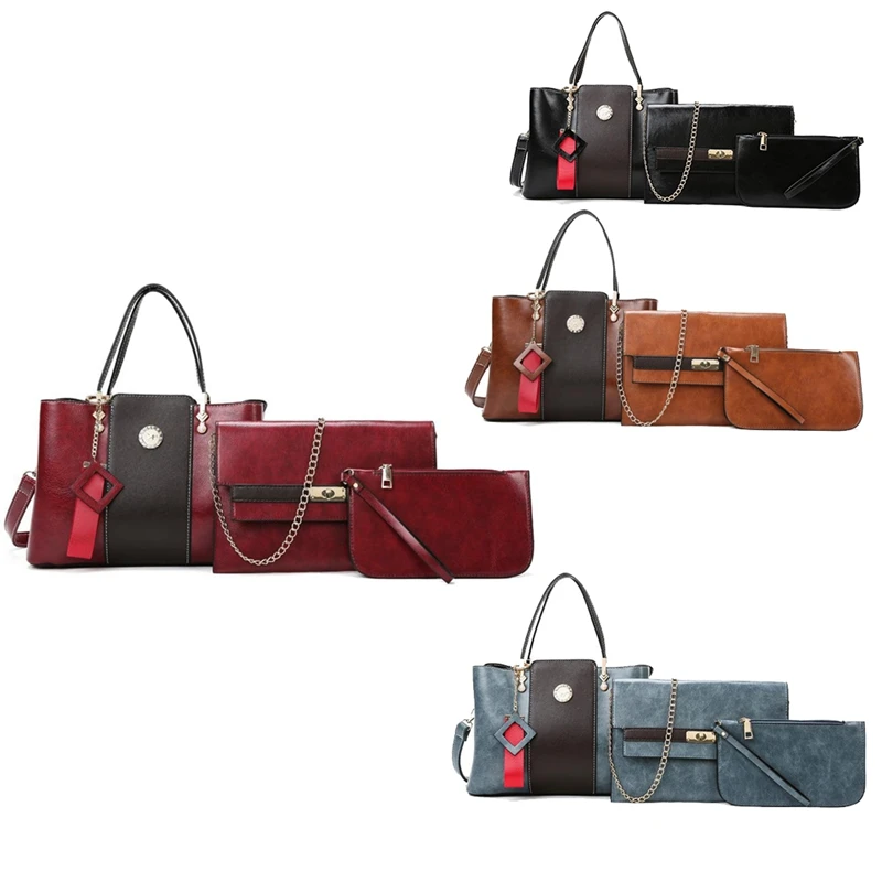 

3Pcs Women's Bag New Crossbody Shoulder Bag Trendy Bucket Bag Hit Color Handbag Set Handbag Combination Bag