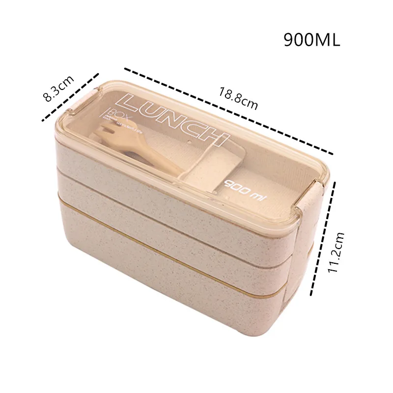 900 мл здоровый материал Ланч-бокс 3 слоя пшеничной соломы Bento коробки микроволновая посуда контейнер для хранения продуктов Ланчбокс