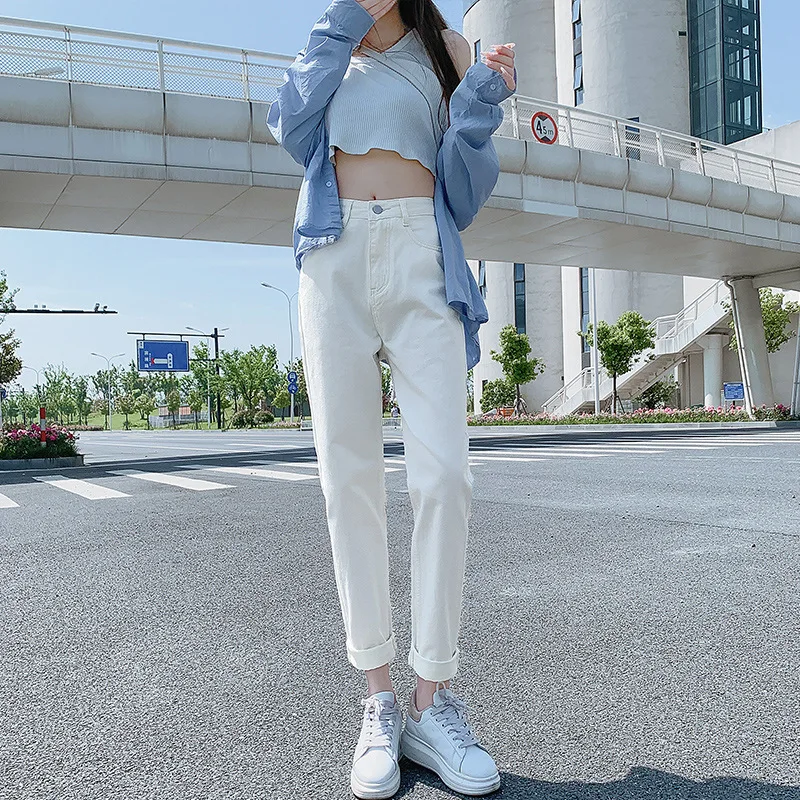 

White Jeans Woman High Waist Mom Jeans 2021 Summer Women's Pants Denim Wide Plus Size Pants Push Up Jeans Streetwear Pants
